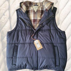 NWT Weatherproof Vintage Vest Size XL Plaid Lined Hoodie Navy Brown Full Zip